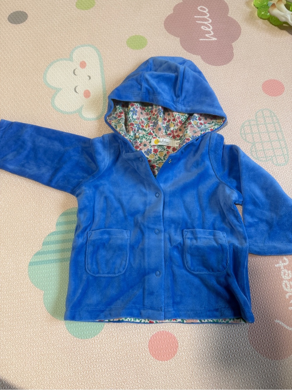 Baby Boden Bright Blue Hooded Jacket with Floral Lining